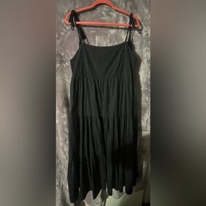 Charlie Holiday Shimmering Black Midi Dress 100% Cotton Anthropologie NWT